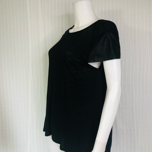 Alice+Olivia Air Top Black Lamb Leather Sleeves L - Picture 3 of 13